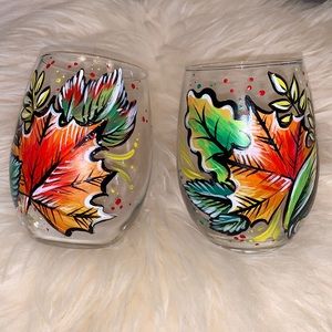 SALE!! Stemless wine glasses hand painted.   4